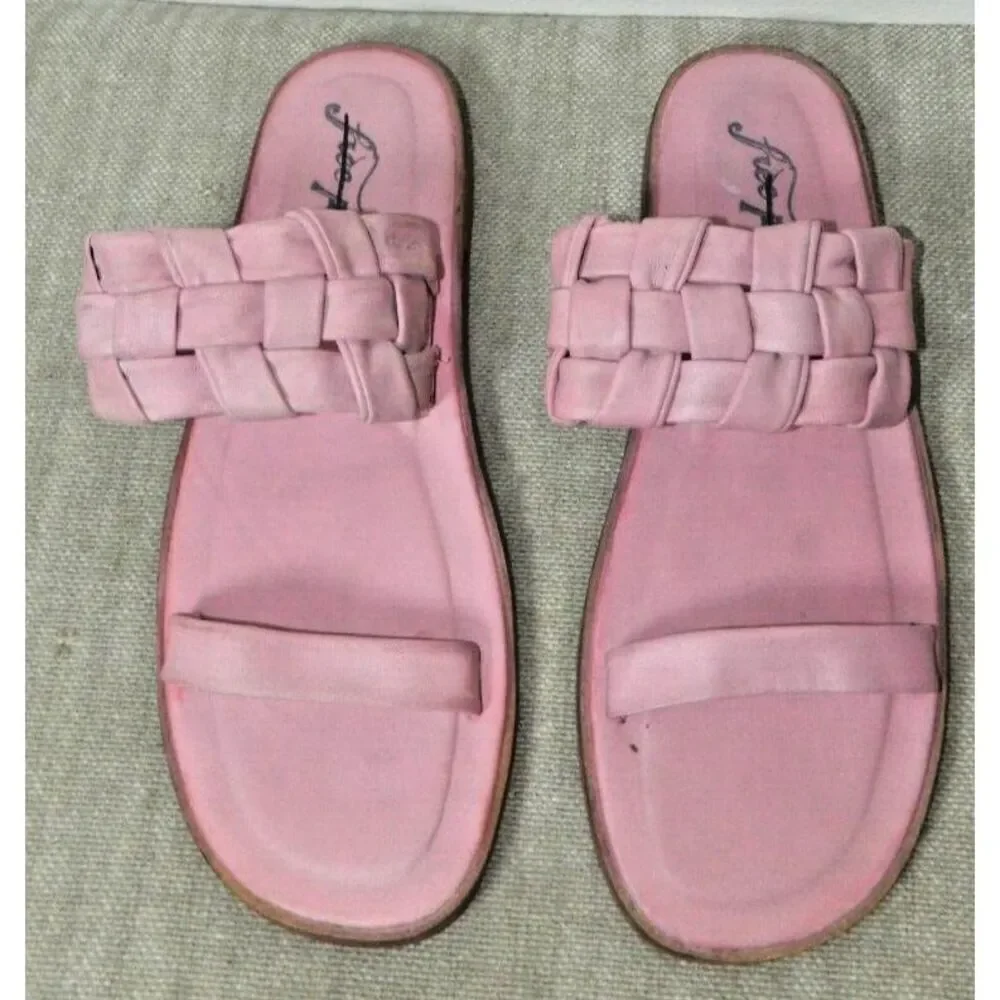 Free People Sandals Size 10 Leather Women’s Woven‎ River Pink Slide